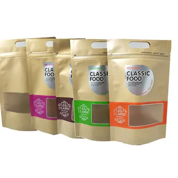 

50Pcs 15x25cm 5 Colors Stand Up Kraft Paper Ziplock Storage Bag with Window Doypack Food Tea Zip Lock Packaging Bag with Handle