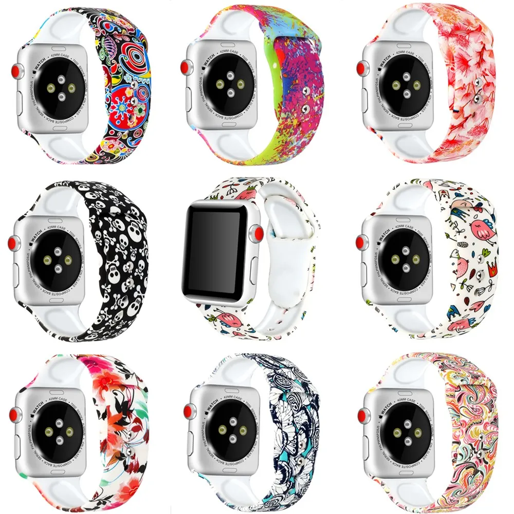 

Silicone Printing Loop Strap For Apple Watch 4 3 2 1 For i-watch Band 38 42 44 40mm Replace Sport Watchband Bracelet Accessories