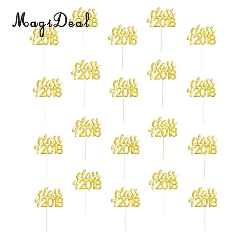 Pack of 20 Class of 2018 Cake Cupcake Toppers Congratulation Graduation Party Fruit Muffin Food Sticks
