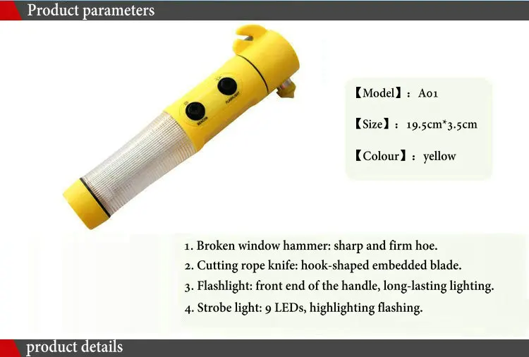 4-в-1 автомобильный молоток безопасности магнитный Многофункциональный бликов карманного электрического фонарика аварийный молоток безопасности побег необходимые инструменты