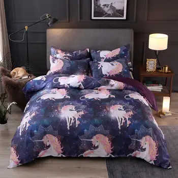 

Cartoon Starlight Unicorn Duvet Cover Set For Children Home Decor Disc Wind Chime Bedding Set Twin Full King Queen Size As Gifts