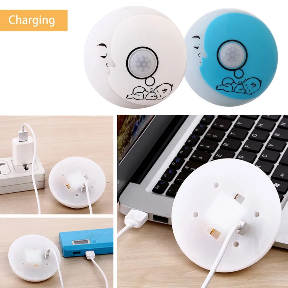 Новинка Милая луна Ночная лампа датчик движения светодиодный ночник USB