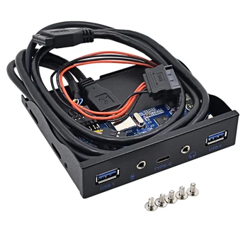

MJTEK 50pcs 5 Port USB 3.1 TYPE-C USB 3.0 HUB Front Panel with 3.5mm Audio + TYPE C + USB3.0 Bracket for Desktop 3.5" Floppy