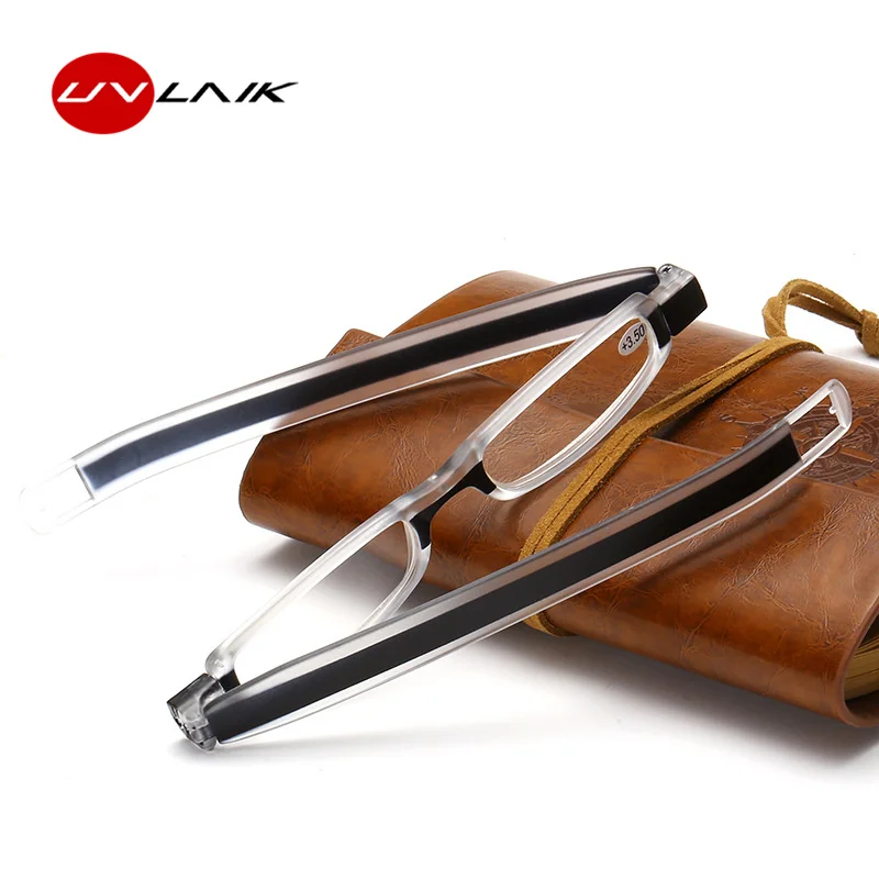 

UVLAIK Brand Small Frame Reading Glasses 360 Degree Rotation Folding Reading Eyeglasses Mini Slim Read Eyewear 1.0 1.5 2.0 2.5