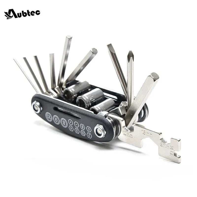 cheap Aubtec 15 in 1 Bike Bicycle Multi Repair Tool Set Kit Hex Spoke Cycle Screwdriver Tool Wrench Mountain Cycle Tool Sets Black
