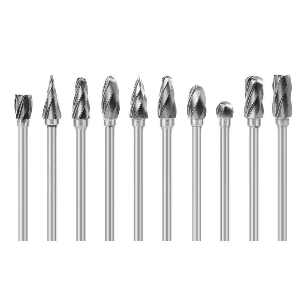 

10pcs/set Tungsten Carbide Rotary Cutting Burr Set Grinder Bit 1/8" (3mm) Shank 6mm Coarse Woodworking Tools AD156