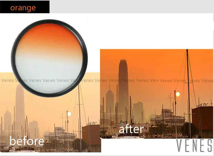 Venes 62mm Gradual Blue or Green or Yellow or Red or orange Lens Filter Camera Accessory