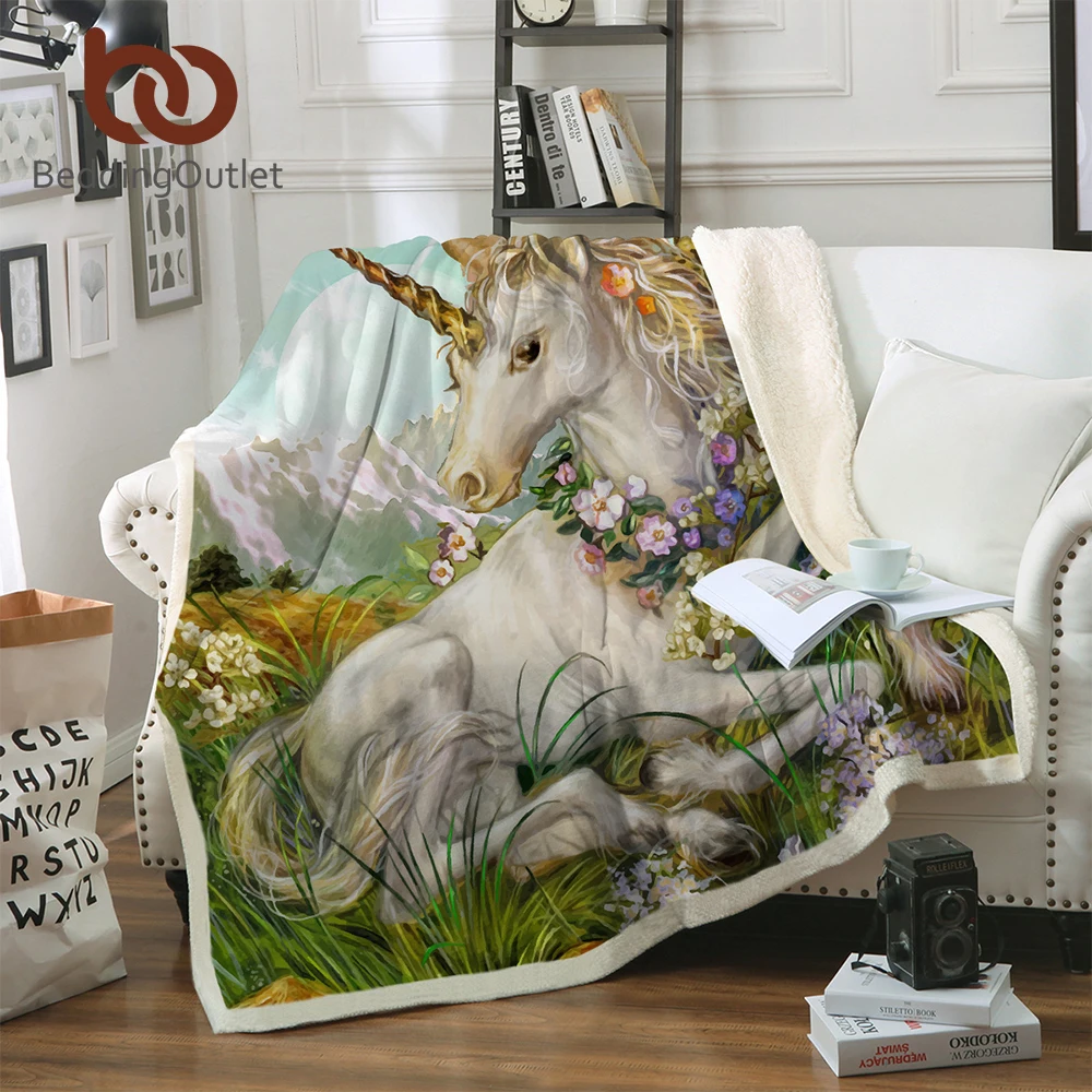 Постельные принадлежности Outlet 3d одеяло с единорогом акварель шерпа одеяло на кровать дети девушка цветок домашний текстиль Сказочный