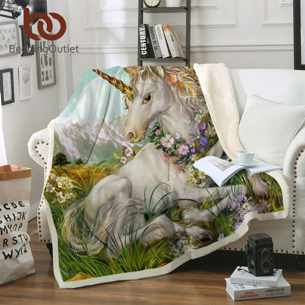 BeddingOutlet 3d Einhorn Decke Aquarell Sherpa Decke auf dem Bett Kinder Mädchen Blume Hause Textilien Traumhafte mantas 150x200 Preise