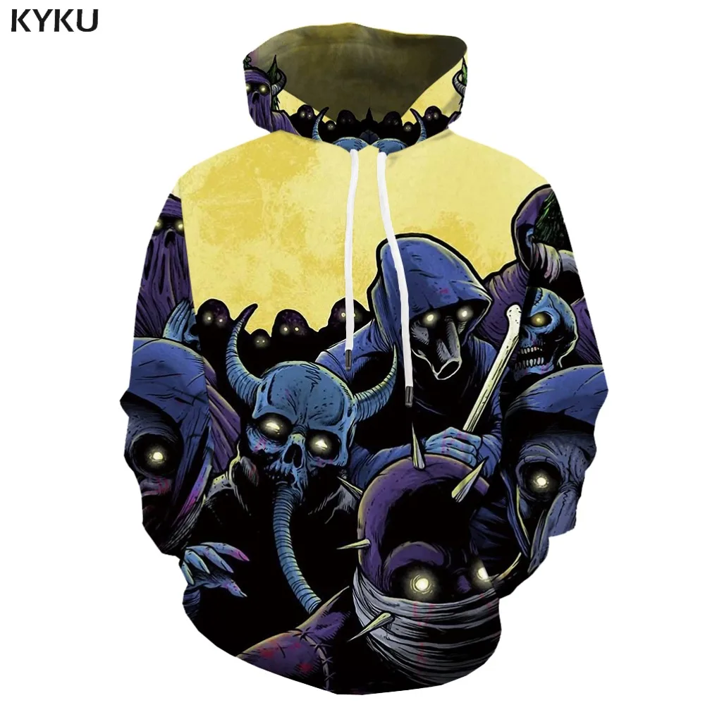 

KYKU Brand Skull Hoodie Men Skeleton Hooded Casual War Hoody Anime Harajuku 3d Printed Gothic Sweatshirt Printed Unisex Hip Hop