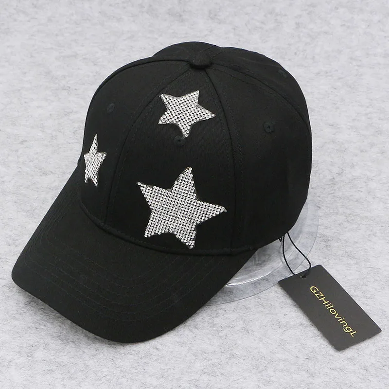 GZhilovingl лето взрослых Star Стразы Хлопковые бейсболки кепки шапки одноцветное Для женщин хип-хоп бейсболка Hat для дам