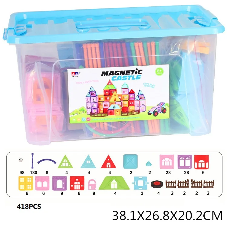 

418 pieces of elongated magnetic rod Castle barreled magnetic building blocks for children's benefit toys