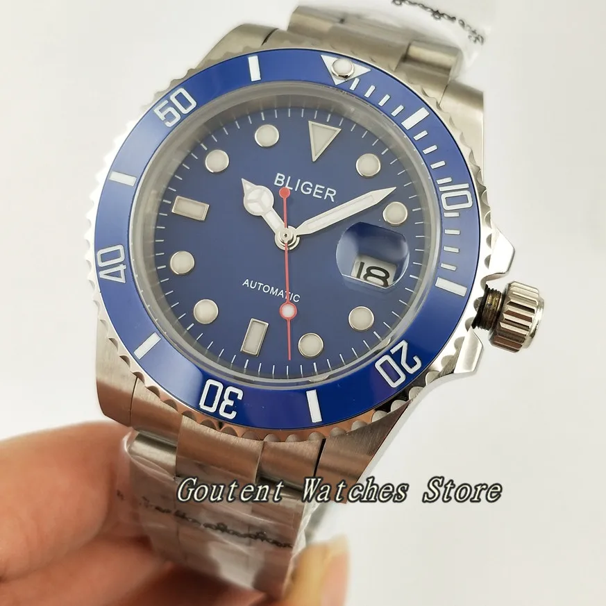 

40mm Bliger SS. Case Blue Dial Luminous Automatic Movement Bracelet Men's Watch