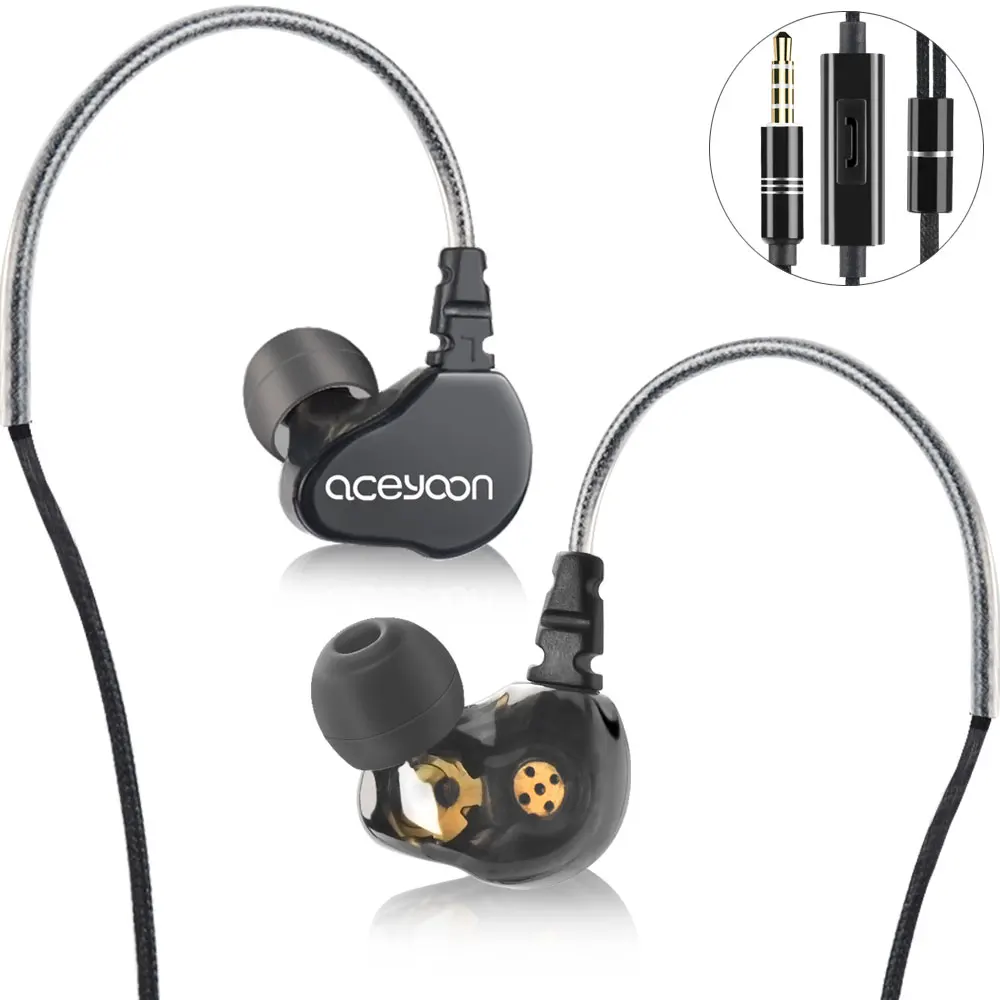 

aceyoon Headphone Noise Cancelling Ear Hook Mic Earphone Earbuds HiFi Stereo 3.5mm Jack Dual Dynamic Musician Monitor Headest