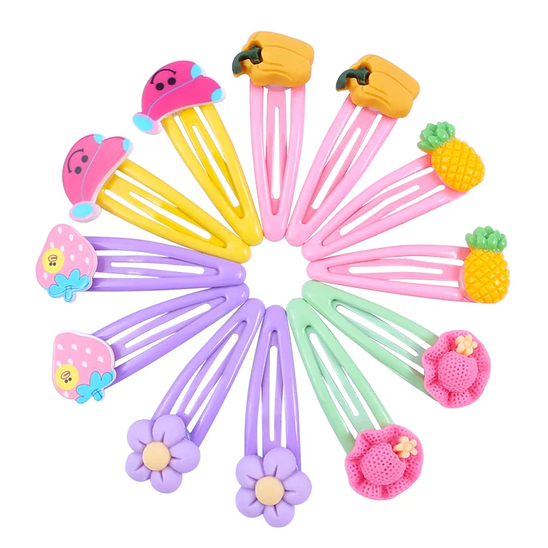 

Daisy Flower Fruit Print Snap Hair Clips Set for Children Girls Baby Women Hair Accessories Cute Color Metal Barrette Hair Pins