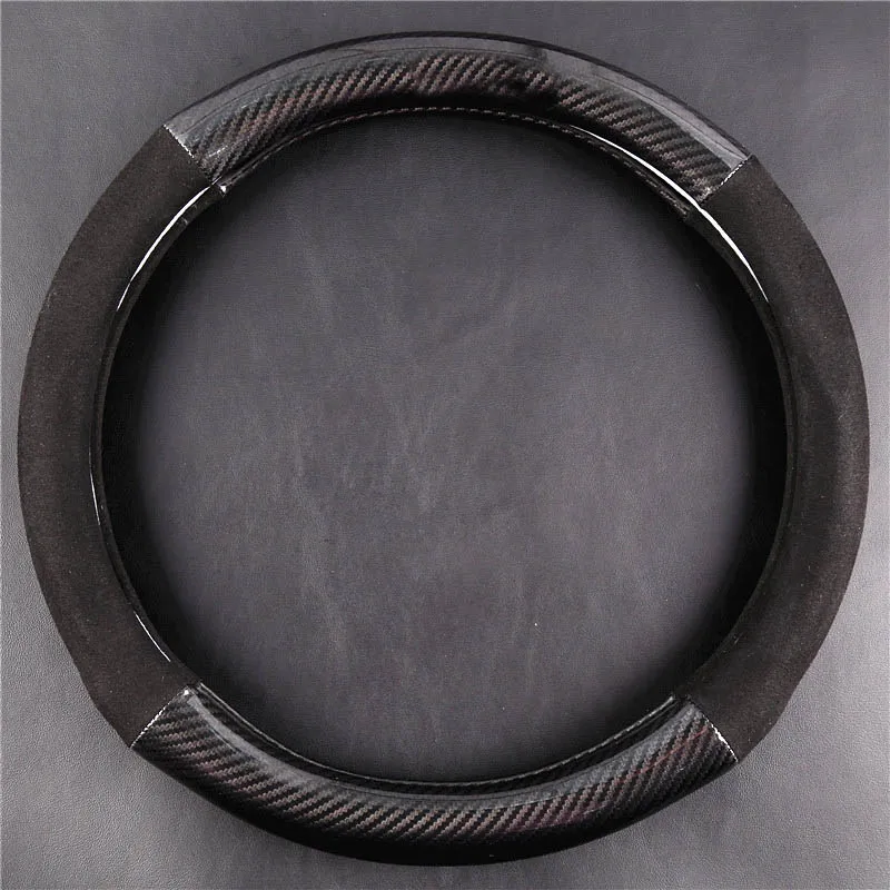

Carbon Fiber Leather Steering Wheel Cover Wrap Breathable Smooth Fabric Steering wheel Cover Universal Car Accessories