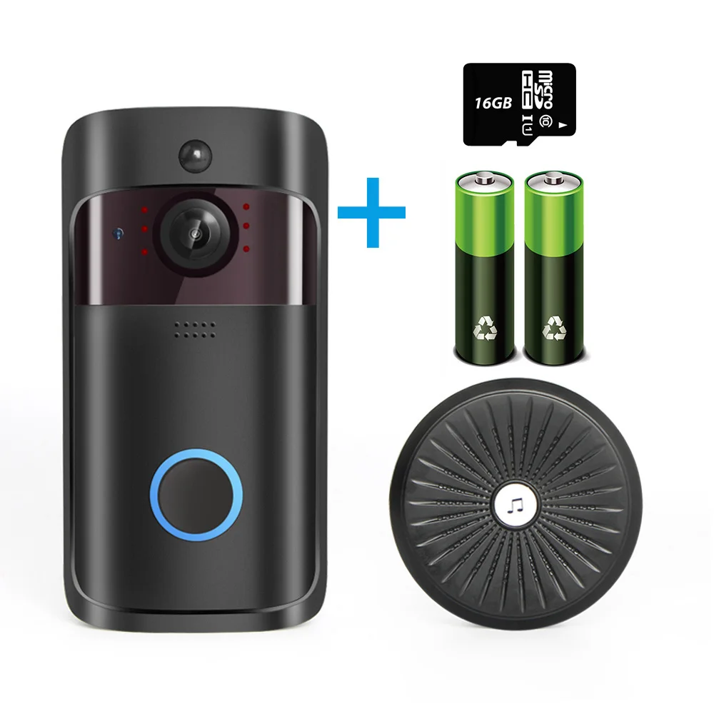 Ночное видение 720 P беспроводной умный WiFi дверной звонок видео визуальная запись удаленный домашний мониторинг безопасность Wi-Fi дверной Звонок - Цвет: Chime Battery 16GB
