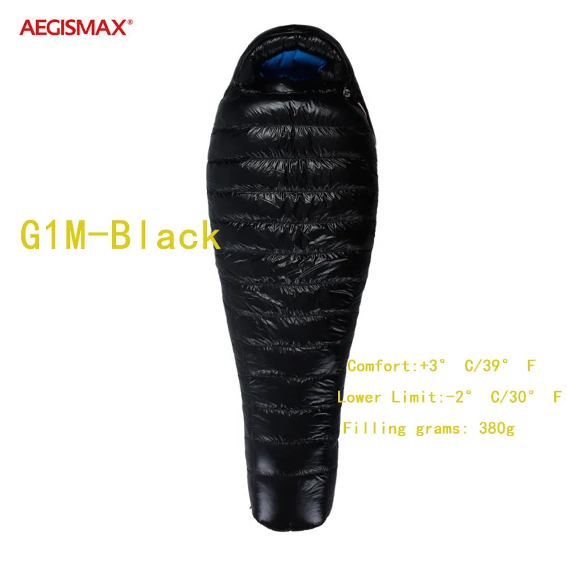 AEGISMAX G1 G2 белый гусиный пух Профессиональный Мумия Открытый альпинистский походный спальный мешок Сверхлегкий перегородка нейлон - Цвет: G1-M-Black