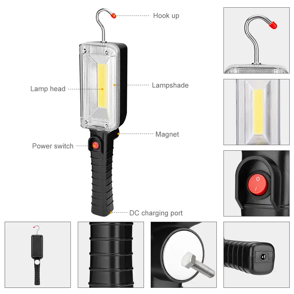 USB Rechargeable COB LED Magnetic Work Light Torch for Car Inspection Repair