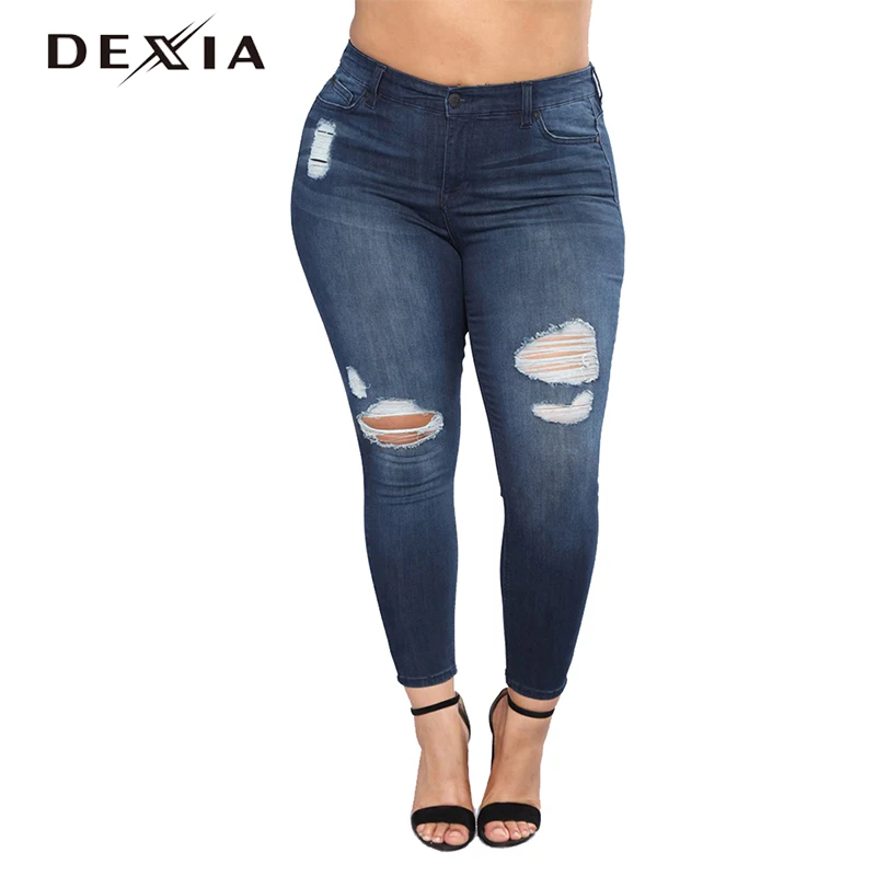 

DEXIA 2018 Dark Hollowed out Sexy Women Meisjes Broeken Jeans Zippers High-Waisted Pencil Pants Summer Leisure Big Size 0793