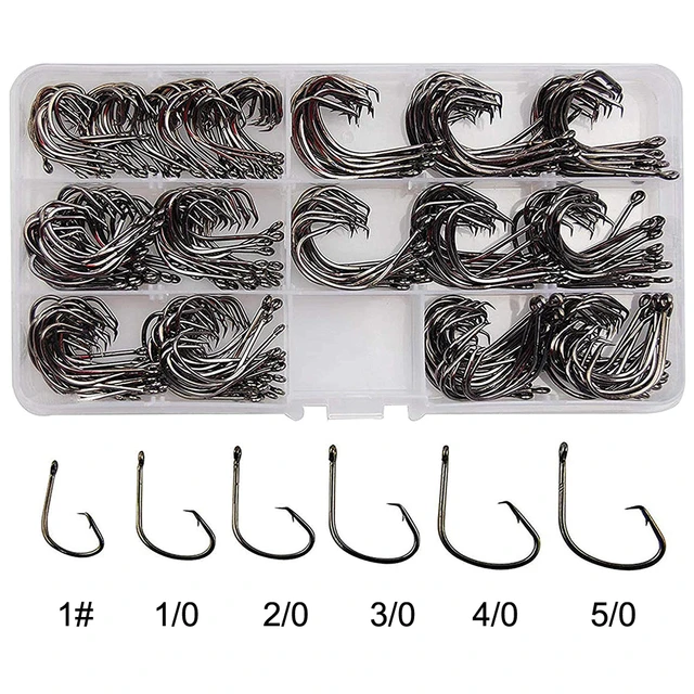 300Pcs/Box Fishing Circle Hooks High Carbon Steel Black Offset Octopus  Circle Bait Fishing Hook Set