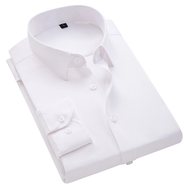 New Smart Casual Shirts Men Wedding Business Party Formal Business Men Dress Shirts Male Solid White 3