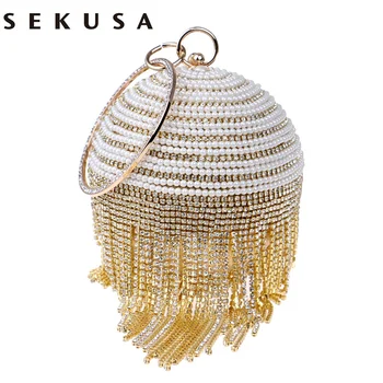 

SEKUSA Circular Design Beaded Women Evening Bags Rhinestones Tassel Day Clutches Purse Silver/Gold/Black/Red/Blue Evening Bag