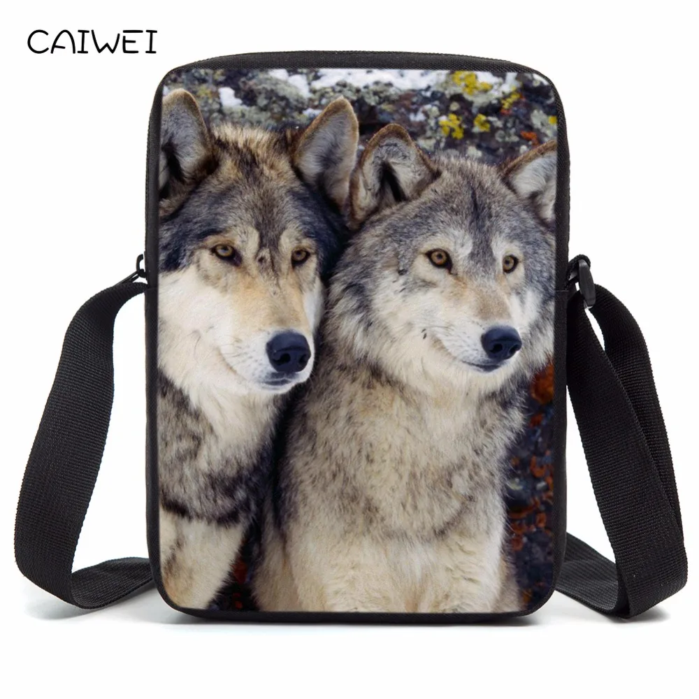 Men Mini Messenger Bags Cool Animals Wolf Small Shoulder Bag 3d Pattern