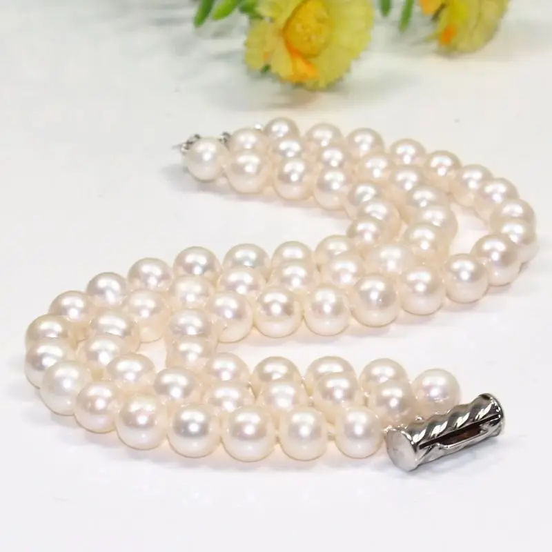 

FREE SHIPPING HOT sell new Style >>>> fashion 3 row AA 8-9mm white pink cultured round real pearl bracelet s013