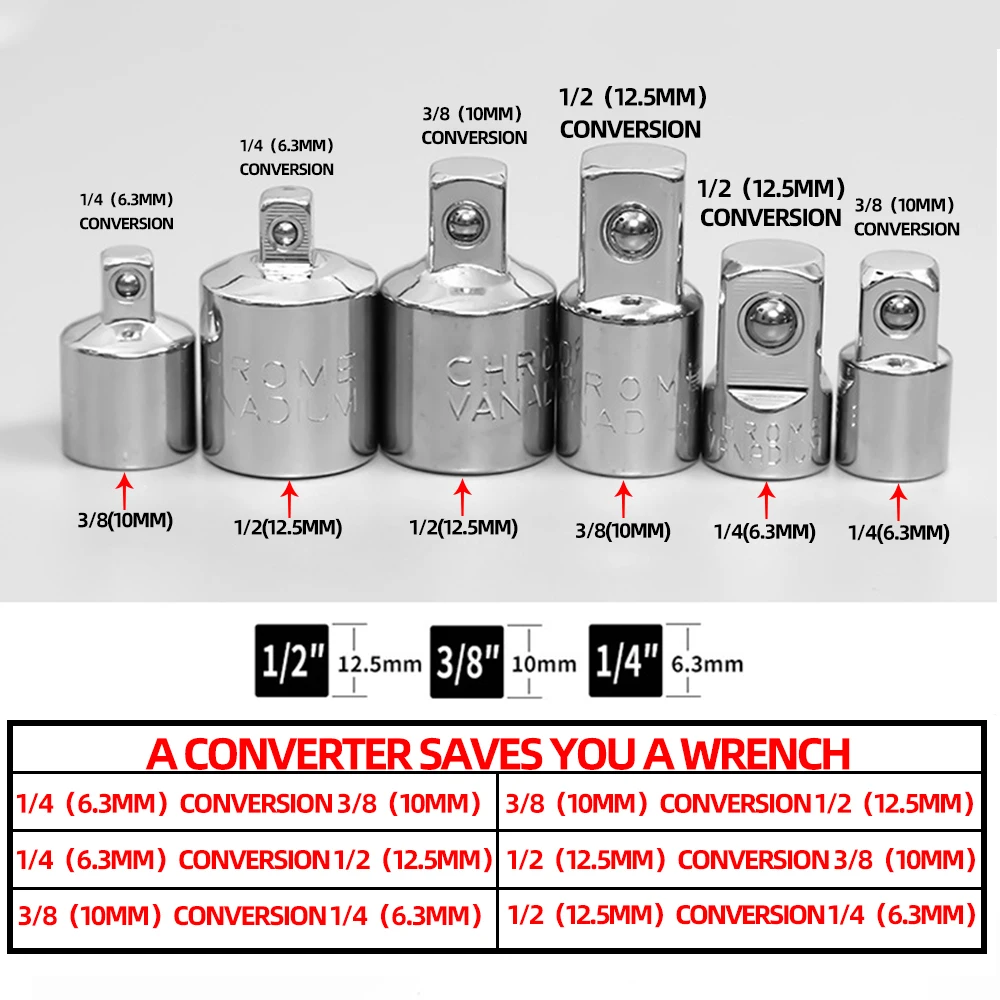 Ratchet Wrench Sleeve Head Converter 1/2" 3/8" 1/4" Adapter Car Repair Hand Tool Socket Wrench Accessories