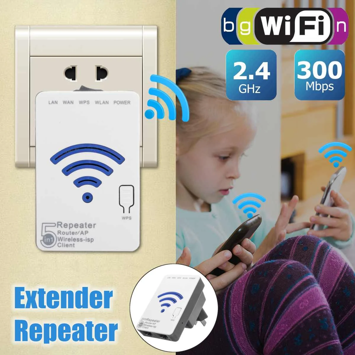 

LEORY WLAN 300Mbps Extender Repeater Mini Router WiFi Signal Booster Extender Amplifier for Travel Office Home
