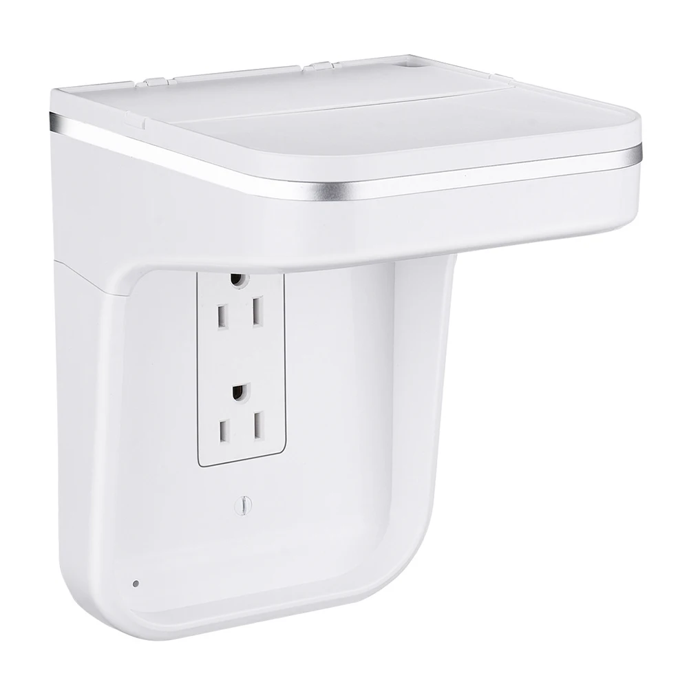 

Space Saving Power With Night Light Wall Outlet Shelf US Plug Cover Cable Management Led Charging Mini Smart Phone Holder