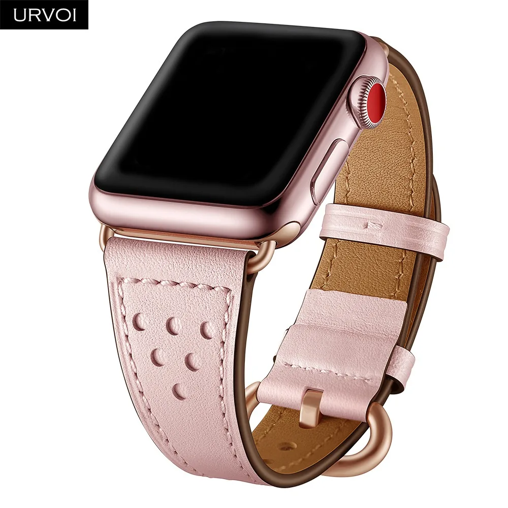 URVOI кожаный ремешок для apple watch серии 4 3 2 1 slim fit ремешок для iwatch классические цвета розового золота адаптер/пряжки 40 44 мм