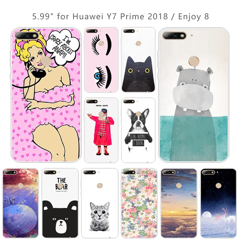 5 99 дюйма ТПУ для Huawei Y7 Prime 2018 телефон с мультяшным рисунком чехол Enjoy 8/Nova 2 Lite