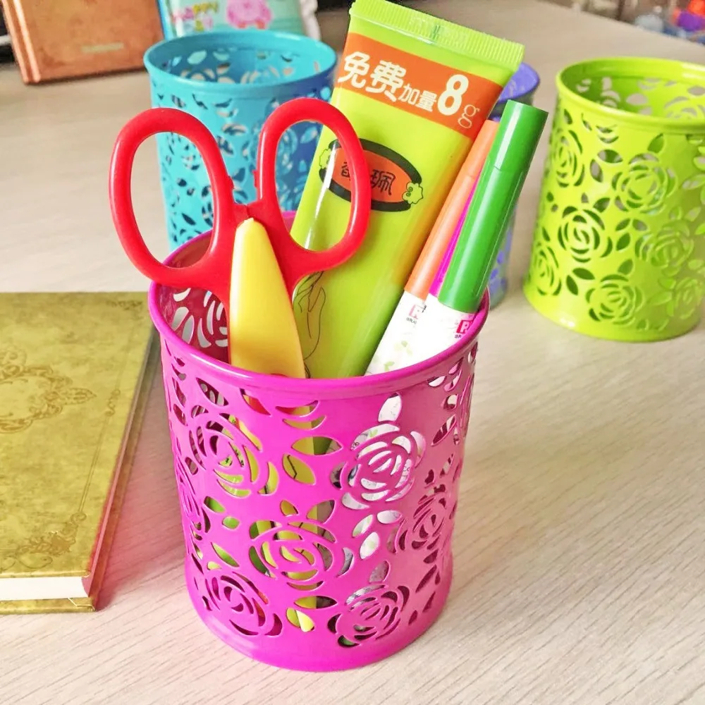 1PC Office Supplies Pencil Pen Pot Holder Stationery Container 4 Colors