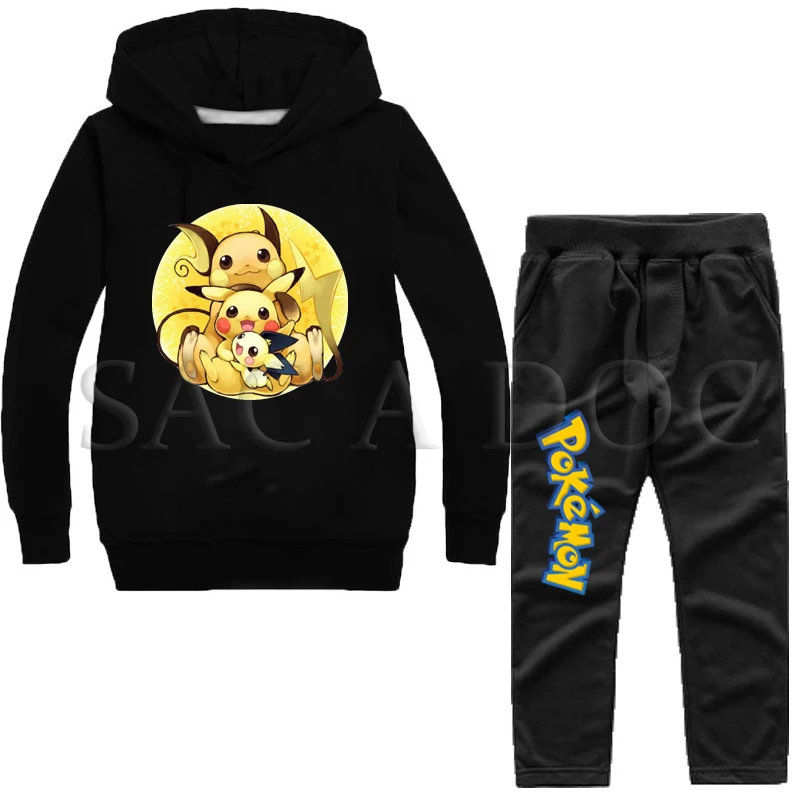 Pokemon Pikachu Raichu Kids Tracksuit Baby Boys Girls 2 Pcs Hooded
