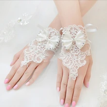 Новые модные свадебные перчатки с кружевная Апликация с бантом со стразами свадебное платье перчатки элегантный короткий параграф Профессиональные боксерские перчатки аксессуары