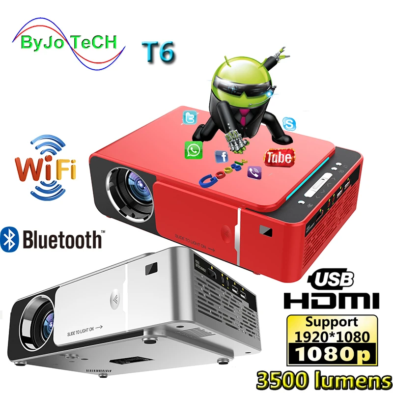 UNIC Новый T6 полный 1080 P проектор Android 7,1 wifi 2,4G 3500 люмен проектор для домашнего кинотеатра Поддержка AirPlay DLNA Miracast Proyector