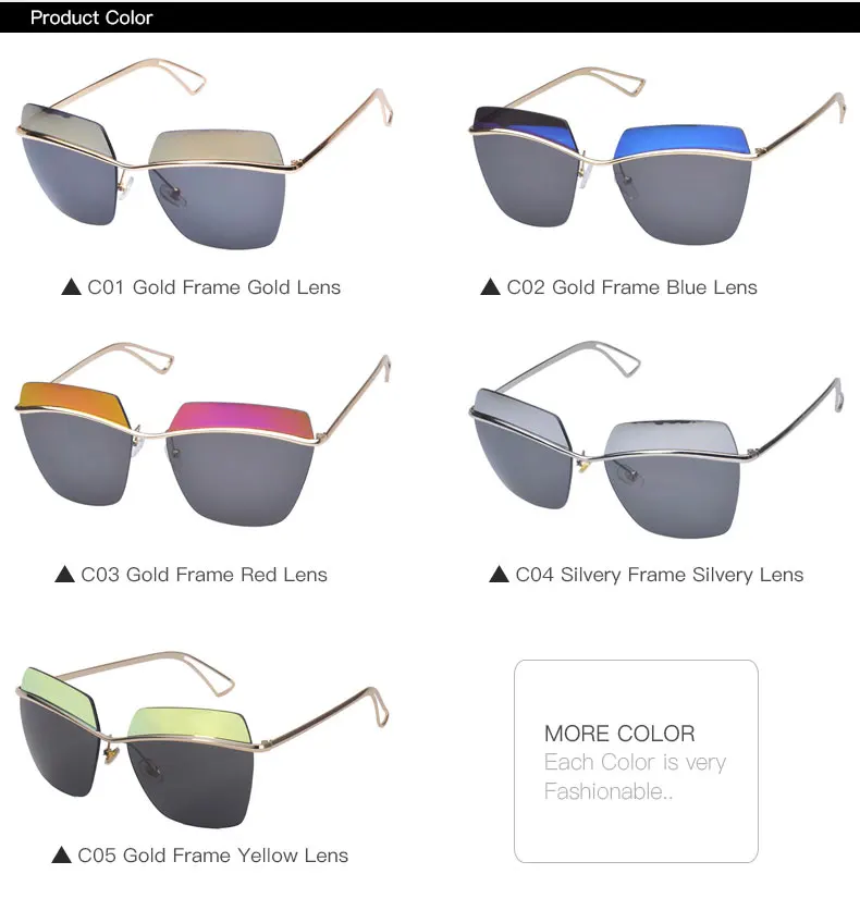 YDO Для женщин солнцезащитные очки Мода негабаритных зеркало женские солнцезащитные очки без оправы UV400 Винтаж ретро летние Оттенки для вождения