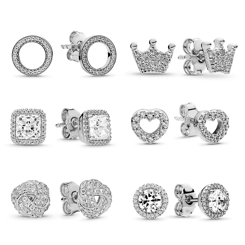 27 Styles Fashion CZ Zircon Fits Fine Stud Earrings For Ladies Women Crown Love Flower Earrings Jewelry Birthday Wedding Gift