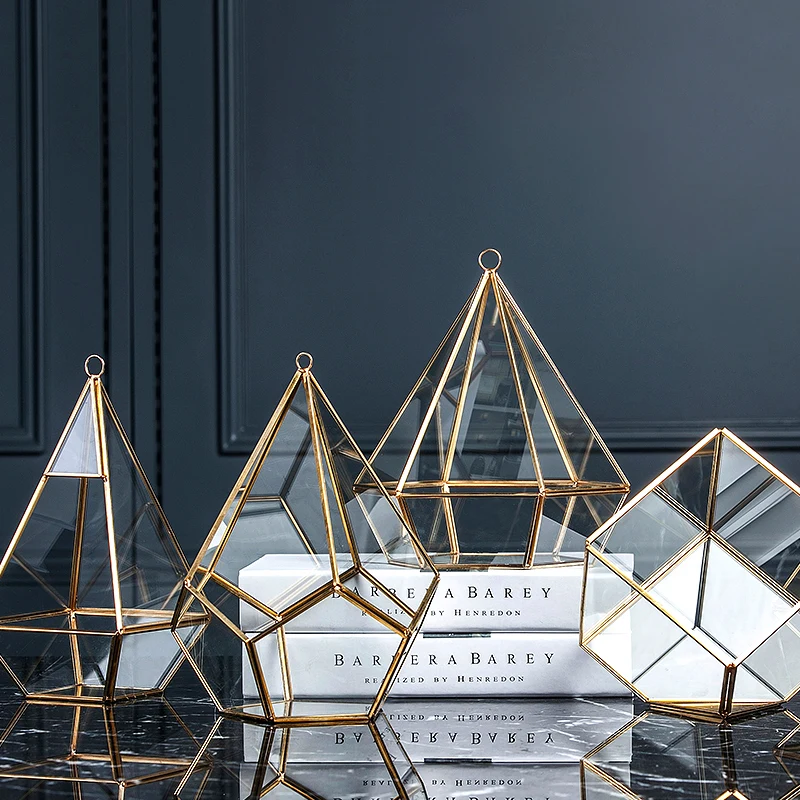 

Geometric Shape Copper Frame Glass Box DIY Ornament Ring Holders Box Gift Box Wedding Engagement Birthday Party Decor Supplies