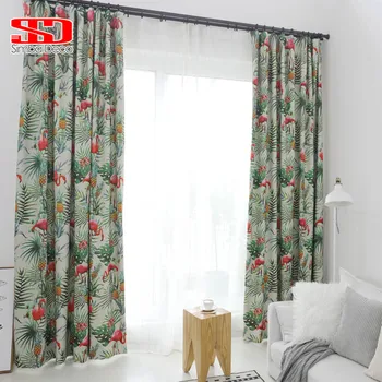 

Tropical Leaves Flamingos Blackout Curtains For Living Room Pastoral Printed Drapes Pineapple Fabrics Window Blinds Green Kids