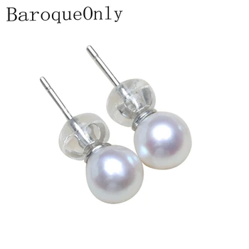 

BaroqueOnly 100% Genuine Freshwater Akoya Pearl earrings 925 Silver sterling Stud Earrings Fashion Jewelry for Women EKOKA