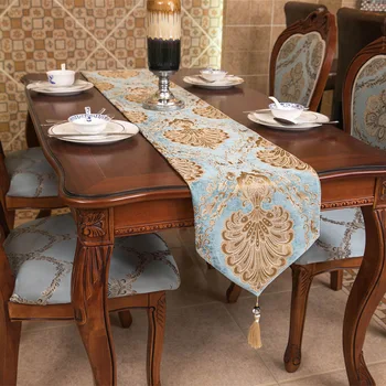

Custom Made Table Runner Cover 32 x 160 180 210 250cm Chenille Rococo TV Bench Tea Table Decorative Cloth Blue Coffee Burgundy