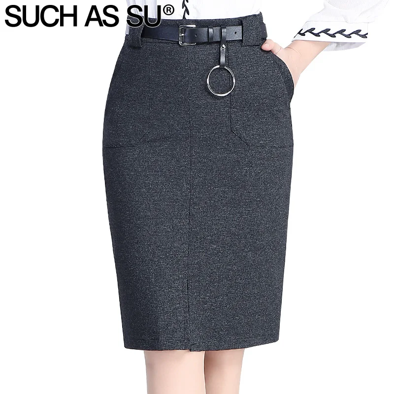 2017 Brand New High Quality Knit Pencil Skirts Women Black Formal High