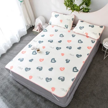 

Ice Silk Seat Three-Piece Set 180X200cm Summer Cool Ice Silk Bed Supplies Set-Mat Mattress Topper Pad With 2 Pillow Covers