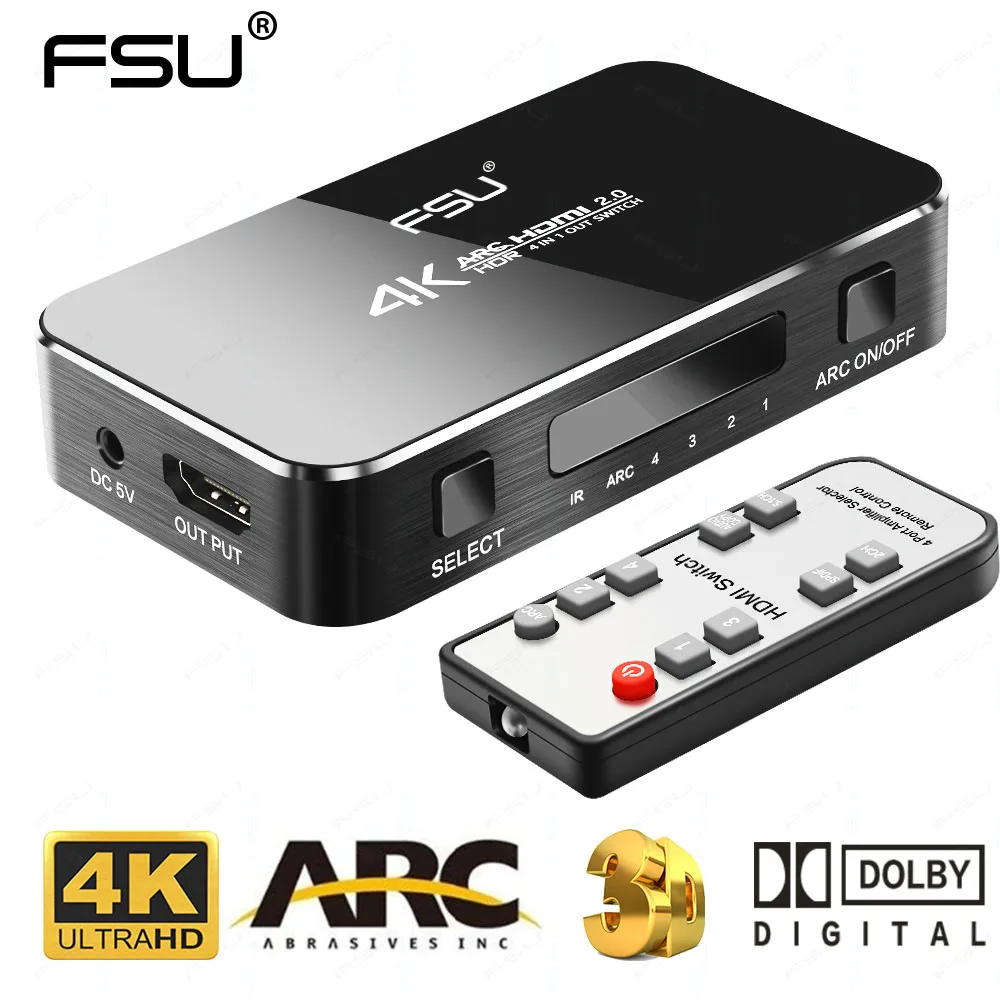 Online FSU UHD HDMI Schalter 2,0 4K HDR 4x1 Adapter Switcher mit Audio Extractor 3,5 jack optische faser kabel ARC splitter für HDTV PS4