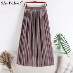 Корейская стильная длинная бархатная юбка женская 2018 осенне-зимняя плиссированная повседневная юбка эластичные юбки-пачки с высокой