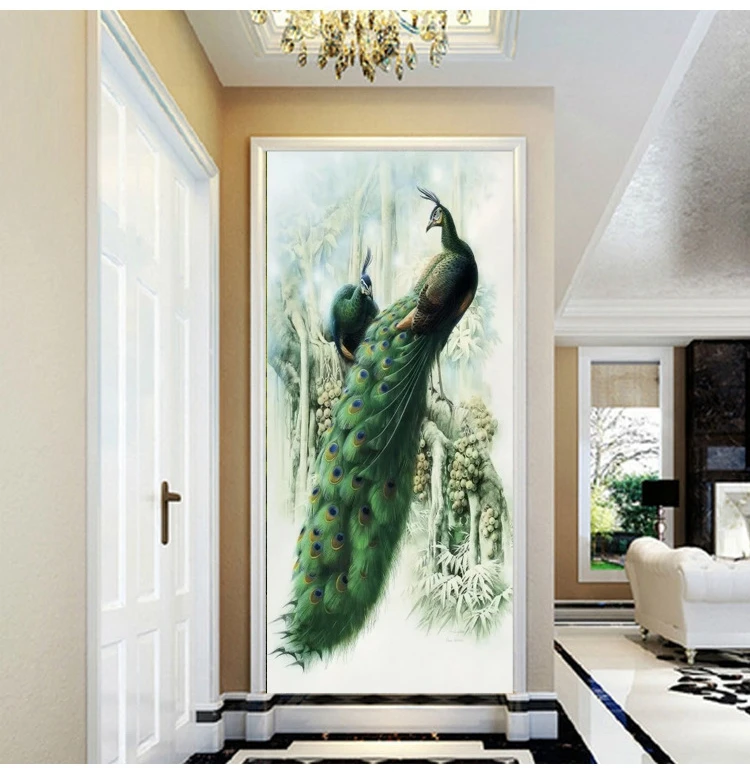 

custom 3D stereoscopic Green peacock 3d wallpapers mural living room TV backdrop wallpaper entrance wall painting DIY home decor