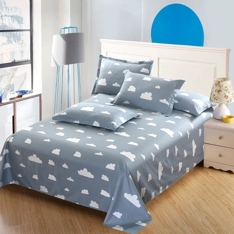 

Gray white clouds 100%cotton flat sheet cartoon bedding twin full queen king size 3pcs bed sets stripe pillowcase bed sheet